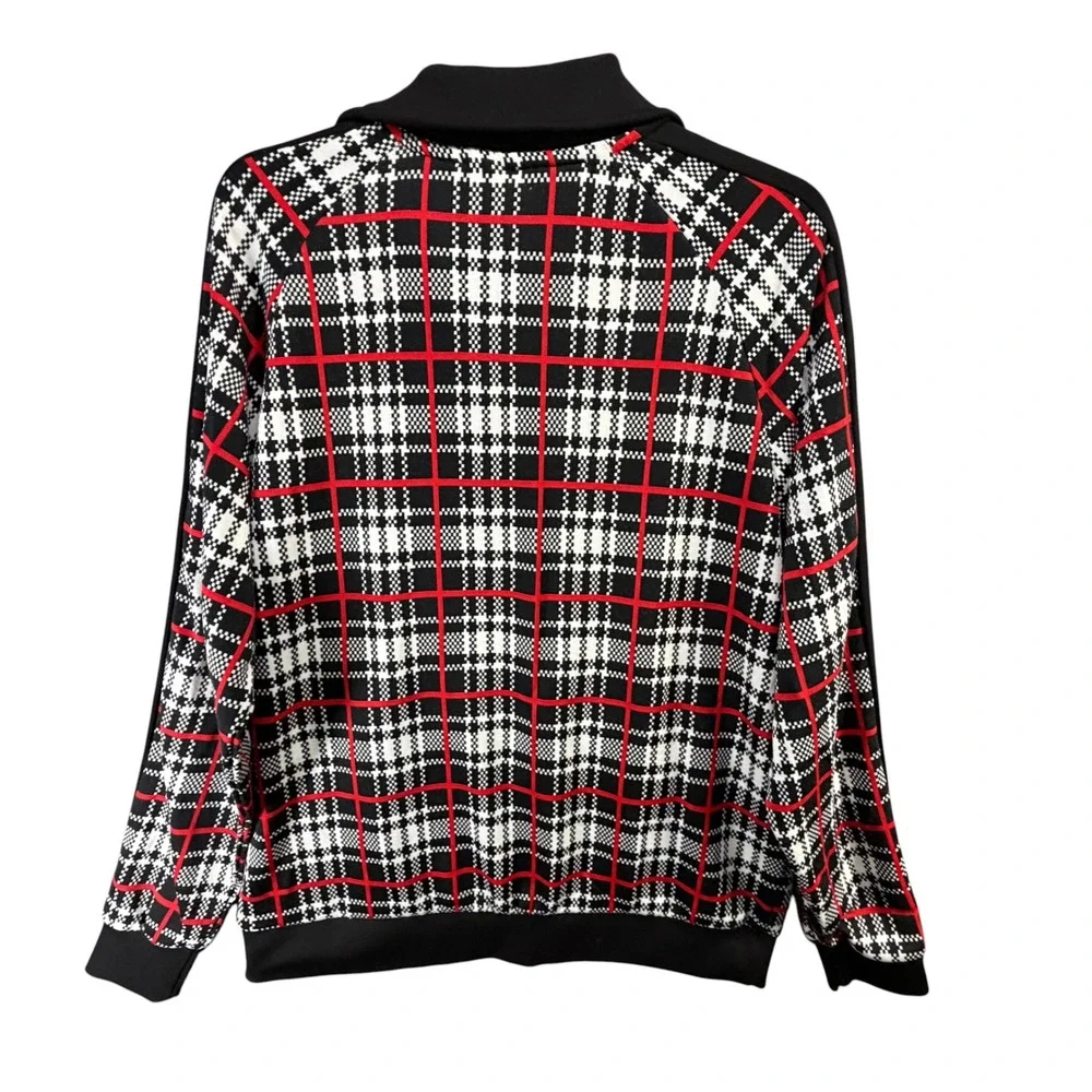 Puma Mens L Plaid Track Jacket Black Red Full Zip French Terry Retro Streetwear